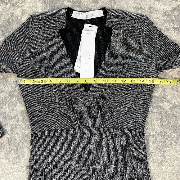 IRO Noize Ruffled Wrap Effect Metallic Silver Black Rib Knit Mini Party Dress 34 - Picture 8 of 14